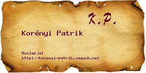 Korényi Patrik névjegykártya