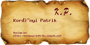 Korényi Patrik névjegykártya